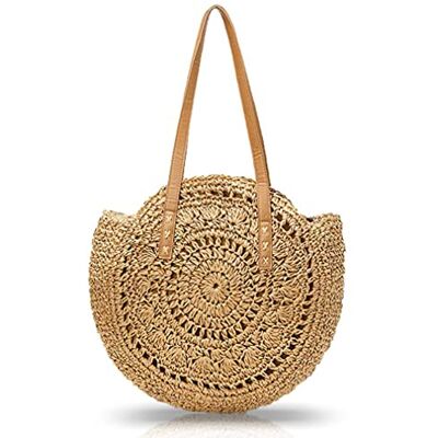 Pahajim Strotas Zomertas Shopper Dames Grote Capaciteit Handtas Schoudertassen Handgemaakte Casual Stijl voor Vakantie, Reizen, Winkelen, Ronde Bruin, L, Bohemian L Pahajim Strotas Zomertas Shopper Dames Grote Capaciteit Handtas Schoudertassen Handgemaakte Casual Stijl voor Vakantie, Reizen, Winkelen, Ronde Bruin, L, Bohemian L