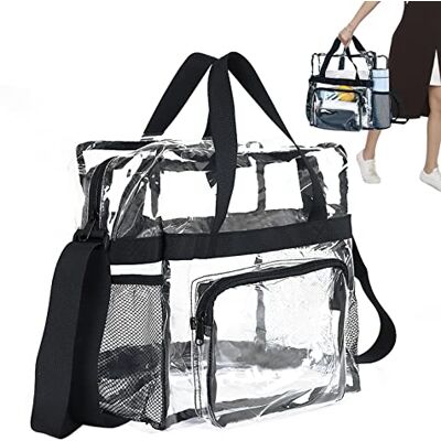 FASSME Transparante tas voor stadionevenementen, transparante draagtas met handvat, strandtas, transparante sporttas met ritssluiting en zakken voor winkelen, sport, 1 FASSME Transparante tas voor stadionevenementen, transparante draagtas met handvat, strandtas, transparante sporttas met ritssluiting en zakken voor winkelen, sport, 1