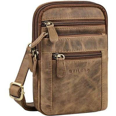 STILORD "Tamo" 4-in-1 kleine tas voor heren, echt leer, heuptas, borsttas en karabijnhaak, vintage draagtas, schoudertas, telefoon, kleur: middenbruin STILORD "Tamo" 4-in-1 kleine tas voor heren, echt leer, heuptas, borsttas en karabijnhaak, vintage draagtas, schoudertas, telefoon, kleur: middenbruin