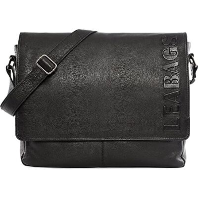 LEABAGS Schoudertas van Oxford-leer, laptoptas tot 15 inch, messengertas van echt buffelleer in vintage look, leren tas, schoudertas, werktas, 38 x 10 x 31 cm, zwarte onyx reliëf 38x10x31 cm LEABAGS Schoudertas van Oxford-leer, laptoptas tot 15 inch, messengertas van echt buffelleer in vintage look, leren tas, schoudertas, werktas, 38 x 10 x 31 cm, zwarte onyx reliëf 38x10x31 cm