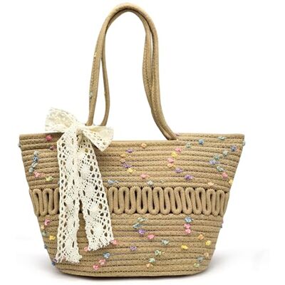 Pahajim Strandtas, gevlochten, met ritssluiting, strotas, gevlochten raffia, handtas van stro, zomertas voor dames, Kleurrijk beige 38 cm x 24 cm x 9 cm Pahajim Strandtas, gevlochten, met ritssluiting, strotas, gevlochten raffia, handtas van stro, zomertas voor dames, Kleurrijk beige 38 cm x 24 cm x 9 cm