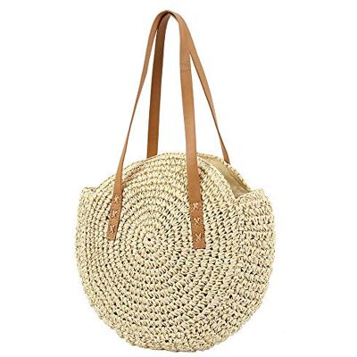 YXQSED Dames tas rond geweven strandtas strandtas strotas schoudertas handgemaakte schoudertas groot beige, Beige, L YXQSED Dames tas rond geweven strandtas strandtas strotas schoudertas handgemaakte schoudertas groot beige, Beige, L