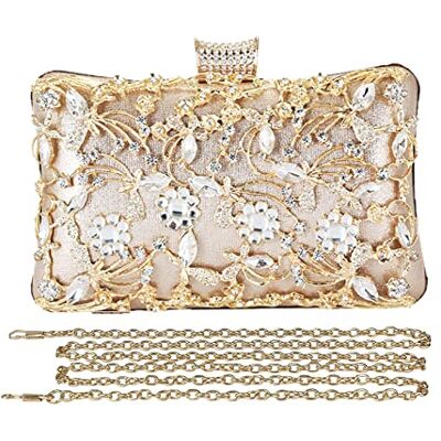 CORIOS Strass-zakjes voor dames, bruiloftstas, schoudertas en schouderriem, diamanttas, clutch voor feest, banket, bruiloft, goud CORIOS Strass-zakjes voor dames, bruiloftstas, schoudertas en schouderriem, diamanttas, clutch voor feest, banket, bruiloft, goud