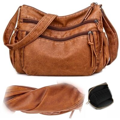 Skyearman Schoudertas voor dames, van zacht PU-leer, schoudertas, licht, meerdere vakken, middelgroot, schoudertas, damestas, schoudertas met brede verstelbare riem, bruin M Skyearman Schoudertas voor dames, van zacht PU-leer, schoudertas, licht, meerdere vakken, middelgroot, schoudertas, damestas, schoudertas met brede verstelbare riem, bruin M