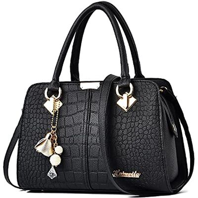 FANDARE Elegante handtas voor dames, schoudertas, rugzak, reistas, boodschappentas, shopper, reistas, platte handtas, waterdicht, PU-leer, Zwart B FANDARE Elegante handtas voor dames, schoudertas, rugzak, reistas, boodschappentas, shopper, reistas, platte handtas, waterdicht, PU-leer, Zwart B