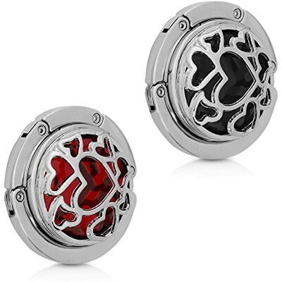 kwmobile 2 x handtashaak – opvouwbare metalen zakhouder – zakhouder voor tafel of kantoor – ophangen van handtas en kleine voorwerpen – diamanthart zwart-rood-zilver kwmobile 2 x handtashaak – opvouwbare metalen zakhouder – zakhouder voor tafel of kantoor – ophangen van handtas en kleine voorwerpen – diamanthart zwart-rood-zilver