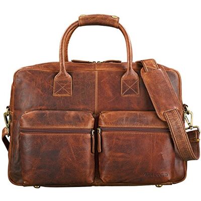 STILORD 'Ben' Vintage Grote lederen handdoektas, XL, voor laptops, 39,6 cm (15,6 inch), schoudertas, Kara Cognac, L, koffer STILORD 'Ben' Vintage Grote lederen handdoektas, XL, voor laptops, 39,6 cm (15,6 inch), schoudertas, Kara Cognac, L, koffer