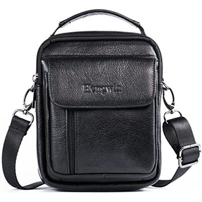 Hengwin Schoudertas van echt leer voor heren, kleine handtas met riemclip, kaarthouder voor smartphone, reistas S Hengwin Schoudertas van echt leer voor heren, kleine handtas met riemclip, kaarthouder voor smartphone, reistas S