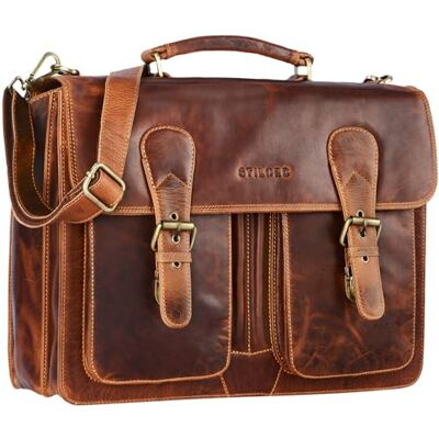 STILORD "Denver" Grote aktetas voor heren, van echt leer, computertas, 15,6 inch, vintage, cognac, als lerarenhanddoek of tas voor de les STILORD "Denver" Grote aktetas voor heren, van echt leer, computertas, 15,6 inch, vintage, cognac, als lerarenhanddoek of tas voor de les