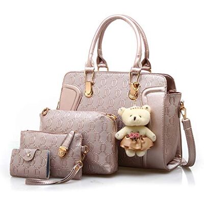 Pahajim , Mode, Dames, Handtas van Kunstleer, Messenger Bag, Dames, Handtassen, Schoudertassen, 4 stuks, Set reistas met Beer, Rozengoud. Pahajim , Mode, Dames, Handtas van Kunstleer, Messenger Bag, Dames, Handtassen, Schoudertassen, 4 stuks, Set reistas met Beer, Rozengoud.