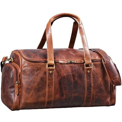 STILORD 'Myles' Vintage Travel Bag Men's Leather Weekender voor het dragen van Overnight Duffle Bag Large Luggage XL echte koeienhuid, Kleur:kara cognac STILORD 'Myles' Vintage Travel Bag Men's Leather Weekender voor het dragen van Overnight Duffle Bag Large Luggage XL echte koeienhuid, Kleur:kara cognac