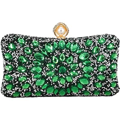 Boutique De FGG Mini kristallen clutch met parelsluiting voor dames, avondtas, bruiloft handtas, feest clutch met strass, groen, S S Boutique De FGG Mini kristallen clutch met parelsluiting voor dames, avondtas, bruiloft handtas, feest clutch met strass, groen, S S
