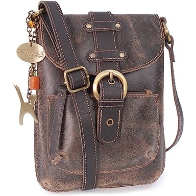 Tigi Kleine schoudertas voor dames van leer Mobiele telefoontas Boodschappentas met verstelbare schouderriem JOLENE, Bruin S Tigi Kleine schoudertas voor dames van leer Mobiele telefoontas Boodschappentas met verstelbare schouderriem JOLENE, Bruin S