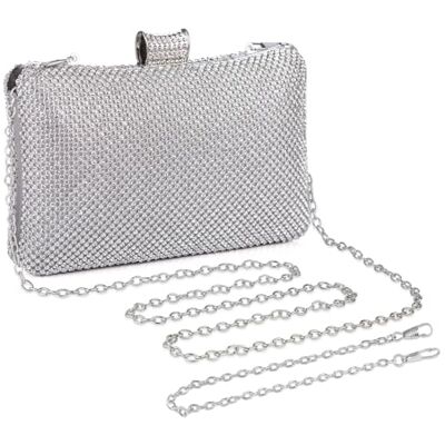 BAIGIO Avondtas voor dames, handtas, schoudertas, luxe afneembare ketting, zilver, S S BAIGIO Avondtas voor dames, handtas, schoudertas, luxe afneembare ketting, zilver, S S