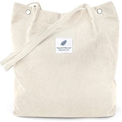 LHMTQVK Herbruikbare corduroy draagtas met grote capaciteit met binnenzakken voor dames en meisjes, beige, groot, beige LHMTQVK Herbruikbare corduroy draagtas met grote capaciteit met binnenzakken voor dames en meisjes, beige, groot, beige