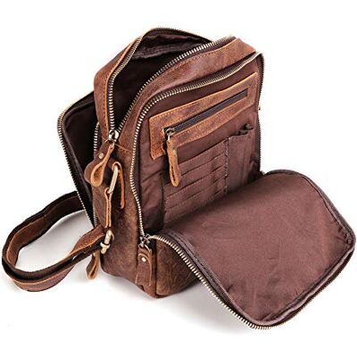 BAIGIO Schoudertas voor heren van echt leer, kleine schoudertas, vintage kruistas, leren tas voor heren, voor werk, reizen, dagelijks leven, bruin, S, vintage S BAIGIO Schoudertas voor heren van echt leer, kleine schoudertas, vintage kruistas, leren tas voor heren, voor werk, reizen, dagelijks leven, bruin, S, vintage S