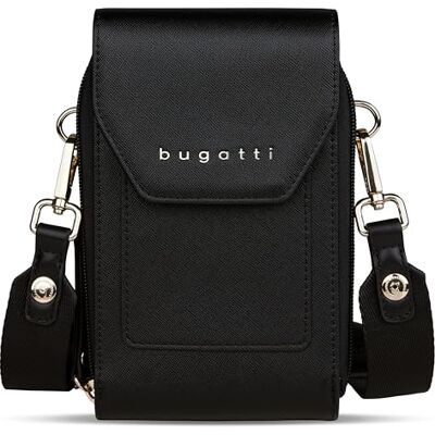 bugatti Ella Crossbody portemonnee met smartphone-vak, Saffiano-stijl, kunstleer, zwart S bugatti Ella Crossbody portemonnee met smartphone-vak, Saffiano-stijl, kunstleer, zwart S