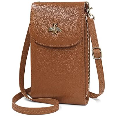 HNOOM Crossbody Telefoontas Vrouwen Echt Lederen Telefoontas Kleine Mobiele Telefoon Crossbody Schoudertas Portemonnee met 8 Kaartsleuven Multi Compartiment Telefoon Portemonnee Tas met Schouderriem, BRON, L HNOOM Crossbody Telefoontas Vrouwen Echt Lederen Telefoontas Kleine Mobiele Telefoon Crossbody Schoudertas Portemonnee met 8 Kaartsleuven Multi Compartiment Telefoon Portemonnee Tas met Schouderriem, BRON, L