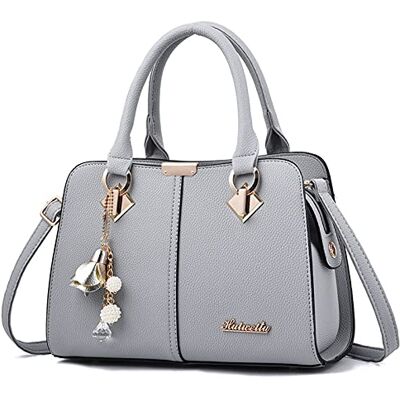 FANDARE Elegante handtas voor dames, schoudertas, rugzak, reistas, boodschappentas, shopper, reistas, platte handtas, waterdicht, PU-leer, Grijs A FANDARE Elegante handtas voor dames, schoudertas, rugzak, reistas, boodschappentas, shopper, reistas, platte handtas, waterdicht, PU-leer, Grijs A