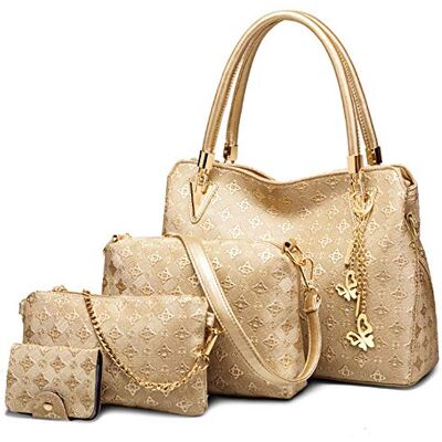 FiveloveTwo Dames mode handtassen PU lederen schoudertassen kwastje print schoudertas tas portemonnee clutches kaartpakket, goud, één maat FiveloveTwo Dames mode handtassen PU lederen schoudertassen kwastje print schoudertas tas portemonnee clutches kaartpakket, goud, één maat