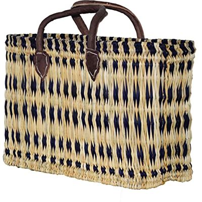 Simandra Mand van zeegras, blauw I Handgemaakte rieten tas met lederen draagriem I Afmetingen: 39 x 16 x 28 cm (l x b x h) I Herkomst: Marokko Simandra Mand van zeegras, blauw I Handgemaakte rieten tas met lederen draagriem I Afmetingen: 39 x 16 x 28 cm (l x b x h) I Herkomst: Marokko