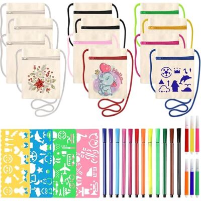 Votoko 12 stuks stoffen tassen om te beschilderen, 17 x 13 cm, schoudertas, stoffen tas om te beschilderen, kleine tas voor feest, school, cadeau Votoko 12 stuks stoffen tassen om te beschilderen, 17 x 13 cm, schoudertas, stoffen tas om te beschilderen, kleine tas voor feest, school, cadeau