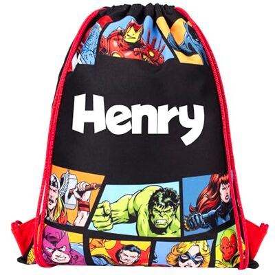 Marvel Avengers Tas met trekkoord voor kinderen, PE-tas voor jongens en meisjes, schooltas voor kinderen, gepersonaliseerd cadeau voor kinderen, zwemtas voor kinderen, zwart, zwart., Eén maat Marvel Avengers Tas met trekkoord voor kinderen, PE-tas voor jongens en meisjes, schooltas voor kinderen, gepersonaliseerd cadeau voor kinderen, zwemtas voor kinderen, zwart, zwart., Eén maat