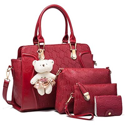 Pahajim , Mode, Dames, Handtas van Kunstleer, Messenger Bag, Dames, Handtassen, Schoudertassen, 4 stuks, Set reistas met Beer, Rood Pahajim , Mode, Dames, Handtas van Kunstleer, Messenger Bag, Dames, Handtassen, Schoudertassen, 4 stuks, Set reistas met Beer, Rood