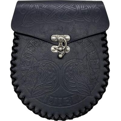 HiiFeuer Nordic reliëf heuptas, retro middeleeuwse PU lederen crossbody tas, vintage draagbare heuptas voor JDR, middeleeuwse feesten, Fenrir Zwart, Middeleeuwse retrostijl HiiFeuer Nordic reliëf heuptas, retro middeleeuwse PU lederen crossbody tas, vintage draagbare heuptas voor JDR, middeleeuwse feesten, Fenrir Zwart, Middeleeuwse retrostijl
