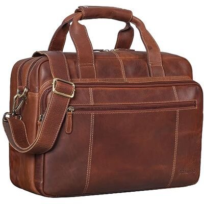 STILORD 'Experience' Lerarentas Leer Schooltas Lerarentas Aktetas Zakelijke Tas Vintage Trolley Attach, Porto Cognac, koffer STILORD 'Experience' Lerarentas Leer Schooltas Lerarentas Aktetas Zakelijke Tas Vintage Trolley Attach, Porto Cognac, koffer