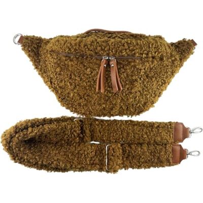 J26 Uniseks heuptas van pluche bont, effen, Bruin, Schoudertas J26 Uniseks heuptas van pluche bont, effen, Bruin, Schoudertas
