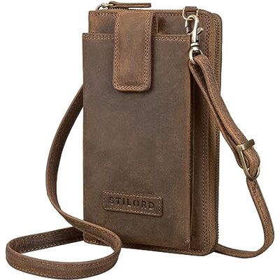 STILORD 'Nelly' mobiele telefoontas voor dames, leer, kleine schoudertas voor telefoon met portemonnee, crossbody bag, vintage handtas, Medium bruin, S, Vintage, vrouwelijk STILORD 'Nelly' mobiele telefoontas voor dames, leer, kleine schoudertas voor telefoon met portemonnee, crossbody bag, vintage handtas, Medium bruin, S, Vintage, vrouwelijk