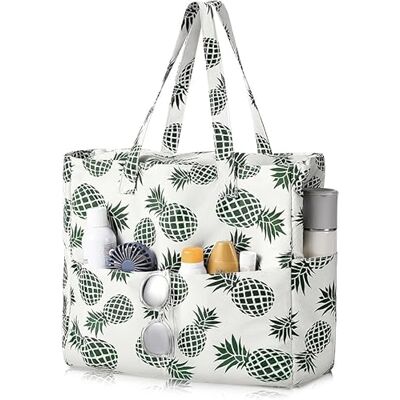 FASBET Grote XXL strandtas met ritssluiting, luipaardtas, grote badtas, waterdicht, XXL, familie, extra groot, luipaardpatroon, ananas, L L FASBET Grote XXL strandtas met ritssluiting, luipaardtas, grote badtas, waterdicht, XXL, familie, extra groot, luipaardpatroon, ananas, L L