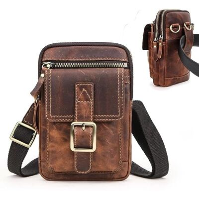 CONTACTS Lederen Man Kleine Messenger Riem Heuptas Purse Pouch Telefoon Portemonnee voor Sport Wandelen Camping Purse, DONKERBRUIN, FREE SIZE, Vintage CONTACTS Lederen Man Kleine Messenger Riem Heuptas Purse Pouch Telefoon Portemonnee voor Sport Wandelen Camping Purse, DONKERBRUIN, FREE SIZE, Vintage