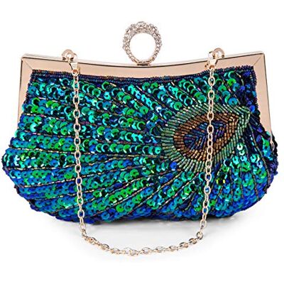 BAIGIO Uborse Vintage glitter pauw clutch voor dames, bruiloftszakje, handtas met parels en stras, groen S8, één maat Eén maat BAIGIO Uborse Vintage glitter pauw clutch voor dames, bruiloftszakje, handtas met parels en stras, groen S8, één maat Eén maat