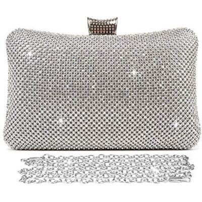 BAIGIO Avondtas voor dames, handtas, schoudertas, luxe afneembare ketting, zilver, S S BAIGIO Avondtas voor dames, handtas, schoudertas, luxe afneembare ketting, zilver, S S