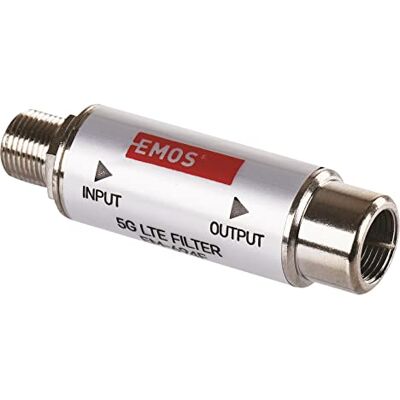 EMOS LTE/4G/5G blokkeerfilter, doorgangsbereik tot 694 MHz, DC-doorgang, 1,6 x 4 cm, F-stekker J5711, zilver EMOS LTE/4G/5G blokkeerfilter, doorgangsbereik tot 694 MHz, DC-doorgang, 1,6 x 4 cm, F-stekker J5711, zilver