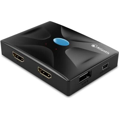 Atlantis KVM HDMI Switch HDMI KVM HDMI Switch (toetsenbord, muis, VGA) 2 HDMI-ingang/uitgang, USB-muis en toetsenbord, schakelaar voor controle wissel 3840 x 2160/30 Hz en 1920 x 1080/60 Hz Atlantis KVM HDMI Switch HDMI KVM HDMI Switch (toetsenbord, muis, VGA) 2 HDMI-ingang/uitgang, USB-muis en toetsenbord, schakelaar voor controle wissel 3840 x 2160/30 Hz en 1920 x 1080/60 Hz