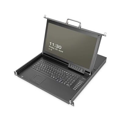 Digitus 17 inch KVM-console, FullHD, 16-poorts Cat 5-Switch, GE toetsenbord, voor 19 inch server en netwerkkast, zwart Digitus 17 inch KVM-console, FullHD, 16-poorts Cat 5-Switch, GE toetsenbord, voor 19 inch server en netwerkkast, zwart