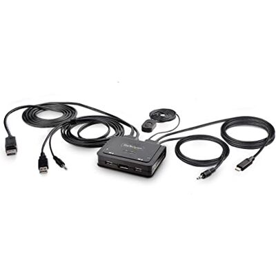 StarTech .com 2-poorts USB-C DisplayPort hybride kabel, KVM-switch met 2 poorten, 4K 60 Hz, KVM-schakelaar met geïntegreerde USB-A/DisplayPort/Audio 1,8 m en 1,2 m USB-C (C2-D46-UAC-CBL-KVM) StarTech .com 2-poorts USB-C DisplayPort hybride kabel, KVM-switch met 2 poorten, 4K 60 Hz, KVM-schakelaar met geïntegreerde USB-A/DisplayPort/Audio 1,8 m en 1,2 m USB-C (C2-D46-UAC-CBL-KVM)