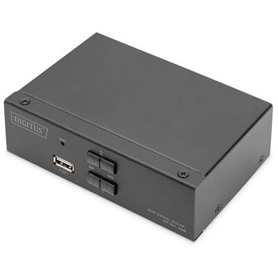 Digitus Displayport KVM Switch, 2-poorts single-display, 2 pc's, 1 scherm, 1 muis, toetsenbord en audio voor 2 computers, UHD 4K @60Hz (4096 x 2160p) hot-key switch, 1 x USB 2.0 hub, zwart Digitus Displayport KVM Switch, 2-poorts single-display, 2 pc's, 1 scherm, 1 muis, toetsenbord en audio voor 2 computers, UHD 4K @60Hz (4096 x 2160p) hot-key switch, 1 x USB 2.0 hub, zwart