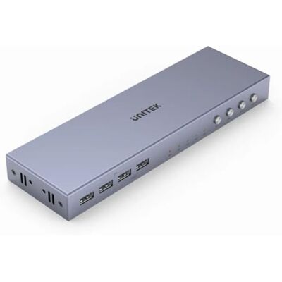 Unitek HDMI KVM Switch 4 ingangen en 1 uitgang Deel 1 HDMI-monitor en 4 USB-poorten in 4 apparaten ondersteunt resolutie tot 4K @60Hz en HDCP 2.2 EDID-signaaloverdracht zilver Unitek HDMI KVM Switch 4 ingangen en 1 uitgang Deel 1 HDMI-monitor en 4 USB-poorten in 4 apparaten ondersteunt resolutie tot 4K @60Hz en HDCP 2.2 EDID-signaaloverdracht zilver