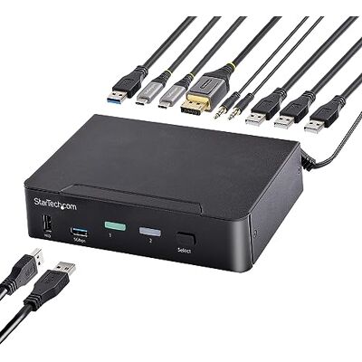 StarTech .com KVM USB C KVM Switch KVM DisplayPort met 2 poorten video HDR UHD 4K 60Hz Audio 3.5, Hub 5Gbps 4X USB HID en 2X USB 1 3.2 Gen 1 KVM Switch USB Type-C compatibel met TB3/4 (SV231DPUCA) StarTech .com KVM USB C KVM Switch KVM DisplayPort met 2 poorten video HDR UHD 4K 60Hz Audio 3.5, Hub 5Gbps 4X USB HID en 2X USB 1 3.2 Gen 1 KVM Switch USB Type-C compatibel met TB3/4 (SV231DPUCA)
