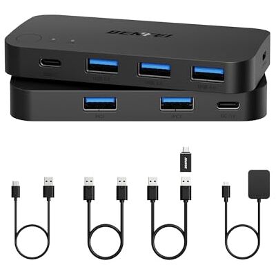 BENFEI USB 3.0 schakelaar, USB 2 computer switch met 1 USB C-poort en 3 poorten, 2 ingangen 4 uitgangen, KVM compatibel met Windows Mac Linux BENFEI USB 3.0 schakelaar, USB 2 computer switch met 1 USB C-poort en 3 poorten, 2 ingangen 4 uitgangen, KVM compatibel met Windows Mac Linux