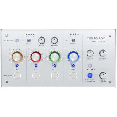 Roland BRIDGE CAST Double Gaming Mixer IJswitte versie Een professionele audio-streaming-interface met mixer voor online gaming 32-bits DSP hardware USB-C-aansluiting Roland BRIDGE CAST Double Gaming Mixer IJswitte versie Een professionele audio-streaming-interface met mixer voor online gaming 32-bits DSP hardware USB-C-aansluiting