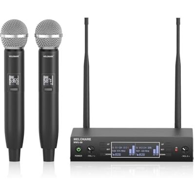 MELONARE UHF Dual Auto Scan MWU-20-2H draadloos microfoonsysteem 2 handmicrofoons, 2 x 100 frequenties, bereik 260 ft, zang, karaoke, kerk, DJ MELONARE UHF Dual Auto Scan MWU-20-2H draadloos microfoonsysteem 2 handmicrofoons, 2 x 100 frequenties, bereik 260 ft, zang, karaoke, kerk, DJ