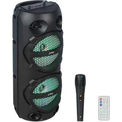 Party Light & Sound PLUTON Luidspreker van 2 x 8"/20cm 300W op oplaadbare batterij Lichteffect 1 bedrade microfoon en 1 afstandsbediening Bluetooth, USB, Micro SD en TWS Zwart Party Light & Sound PLUTON Luidspreker van 2 x 8"/20cm 300W op oplaadbare batterij Lichteffect 1 bedrade microfoon en 1 afstandsbediening Bluetooth, USB, Micro SD en TWS Zwart