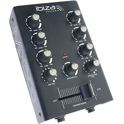 Ibiza MIX500 Compacte 2-kanaals mixer met lijn- en microfooningangen en hoofdtelefoonuitgang, opname en RCA Zwart Ibiza MIX500 Compacte 2-kanaals mixer met lijn- en microfooningangen en hoofdtelefoonuitgang, opname en RCA Zwart