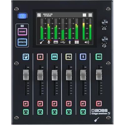 Boss Gigcaster 5 Compacte 5-track streaming mixer met directe ingang voor gitaar/bas 2 XLR microfooningangen stereo line-ingang 8 SFX touch pads USB-audio-interface 16 x 12 Boss Gigcaster 5 Compacte 5-track streaming mixer met directe ingang voor gitaar/bas 2 XLR microfooningangen stereo line-ingang 8 SFX touch pads USB-audio-interface 16 x 12