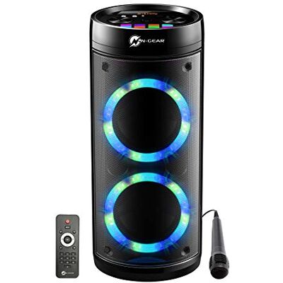 N-Gear LPG26R Let's Go Party Bluetooth-luidspreker met karaoke-microfoon, discoled, powerbankfunctie, vermogen 600 W (40 W RMS) LGP26R N-Gear LPG26R Let's Go Party Bluetooth-luidspreker met karaoke-microfoon, discoled, powerbankfunctie, vermogen 600 W (40 W RMS) LGP26R